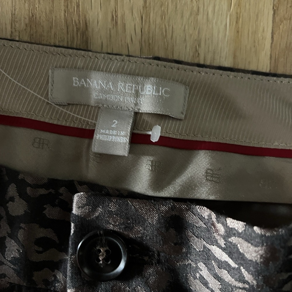 Banana Republic Camden Pants 2 Black Bronze Metallic Leopard Print Straight Leg - Picture 5 of 8